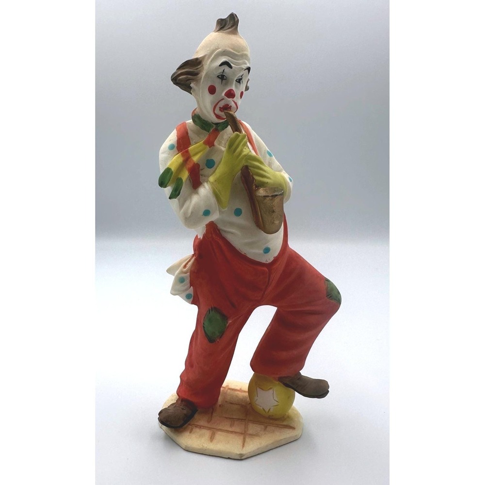 VTG Porcelain Clown Figurine Saxophone Player Hand Painted Made in Taiwan 1970's